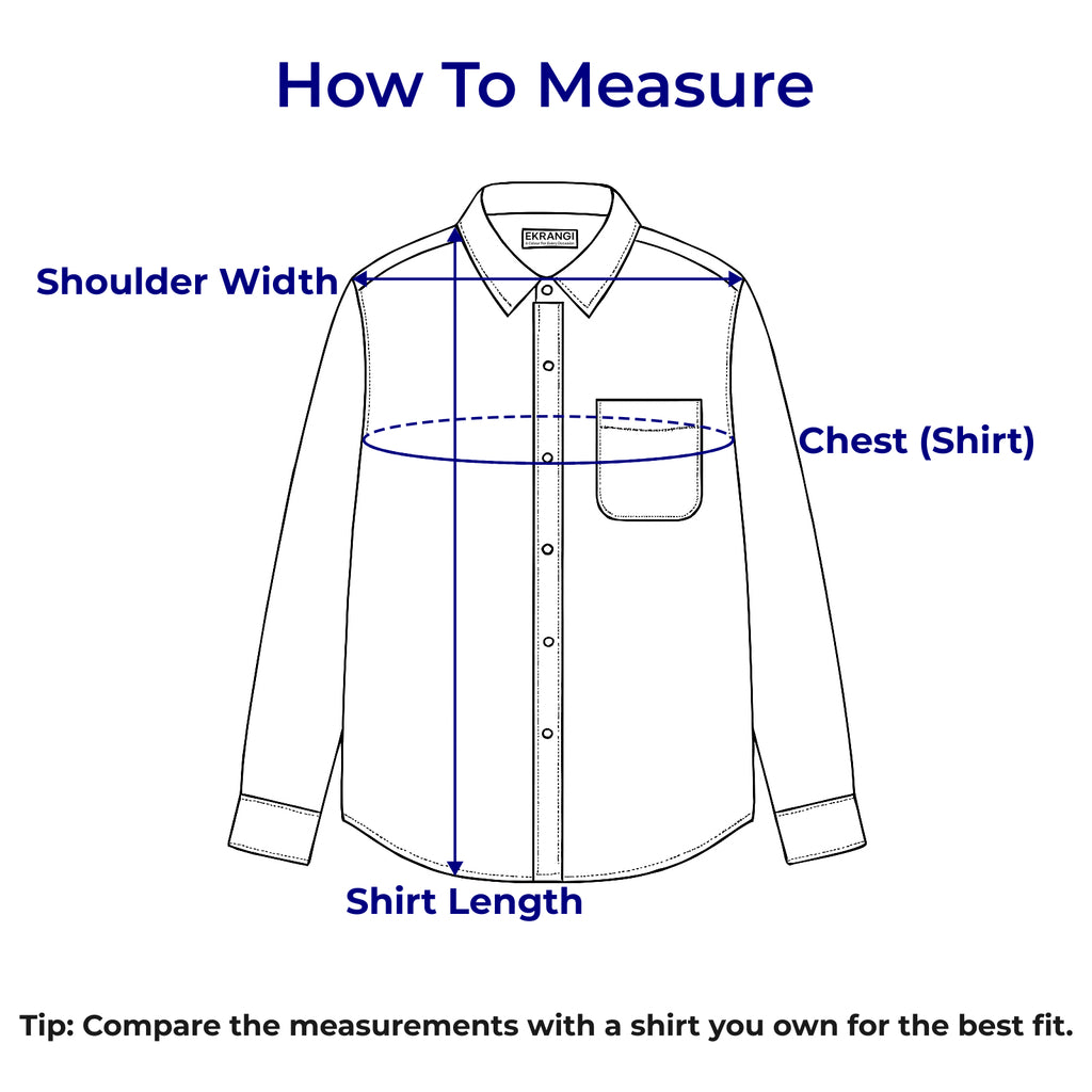 Diagram showing how to measure an Ekrangi shirt