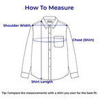 Diagram showing how to measure an Ekrangi shirt