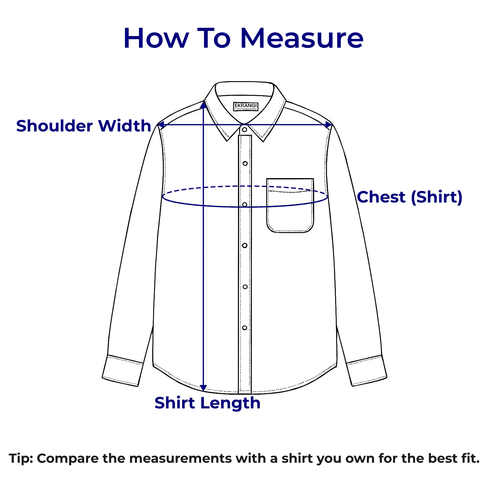 Diagram showing how to measure an Ekrangi shirt