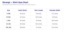 Ekrangi shirt size chart with measurements in inches.