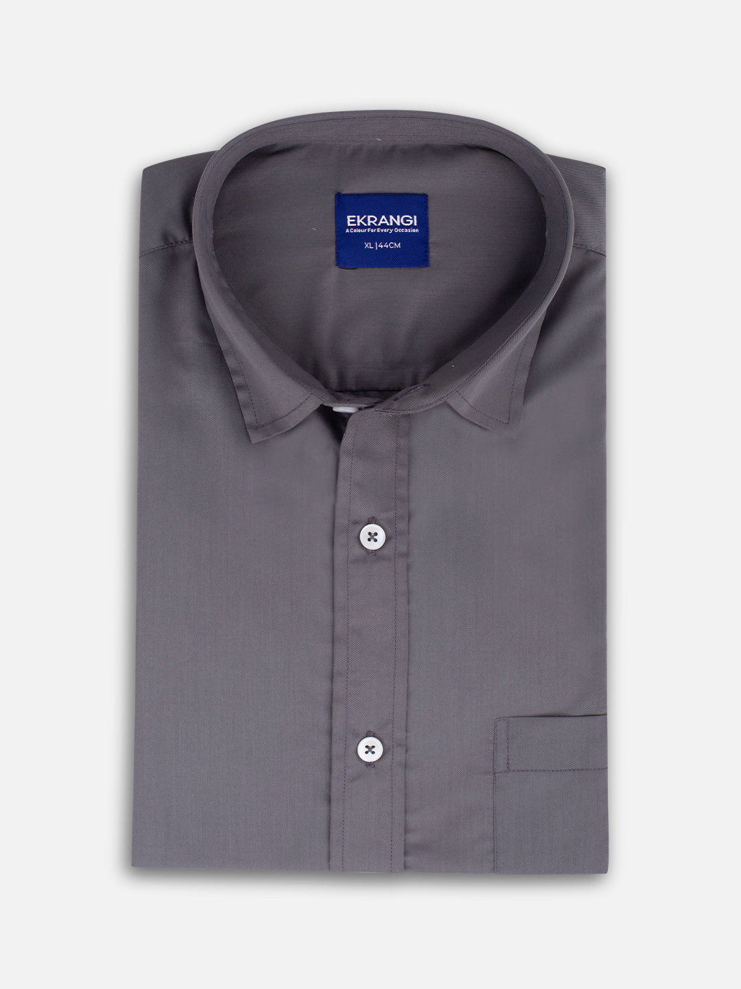 Folded men’s ash grey premium polyester cotton regular fit shirt by Ekrangi