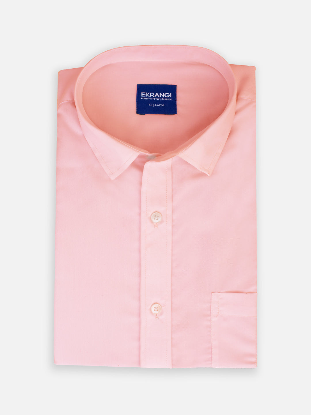 Folded men’s blush pink premium polyester cotton regular fit shirt by Ekrangi