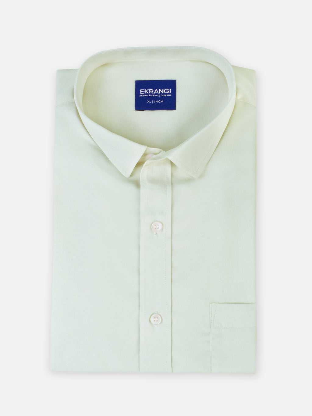 Folded men’s buttercream yelllow premium cotton regular fit shirt by Ekrangi