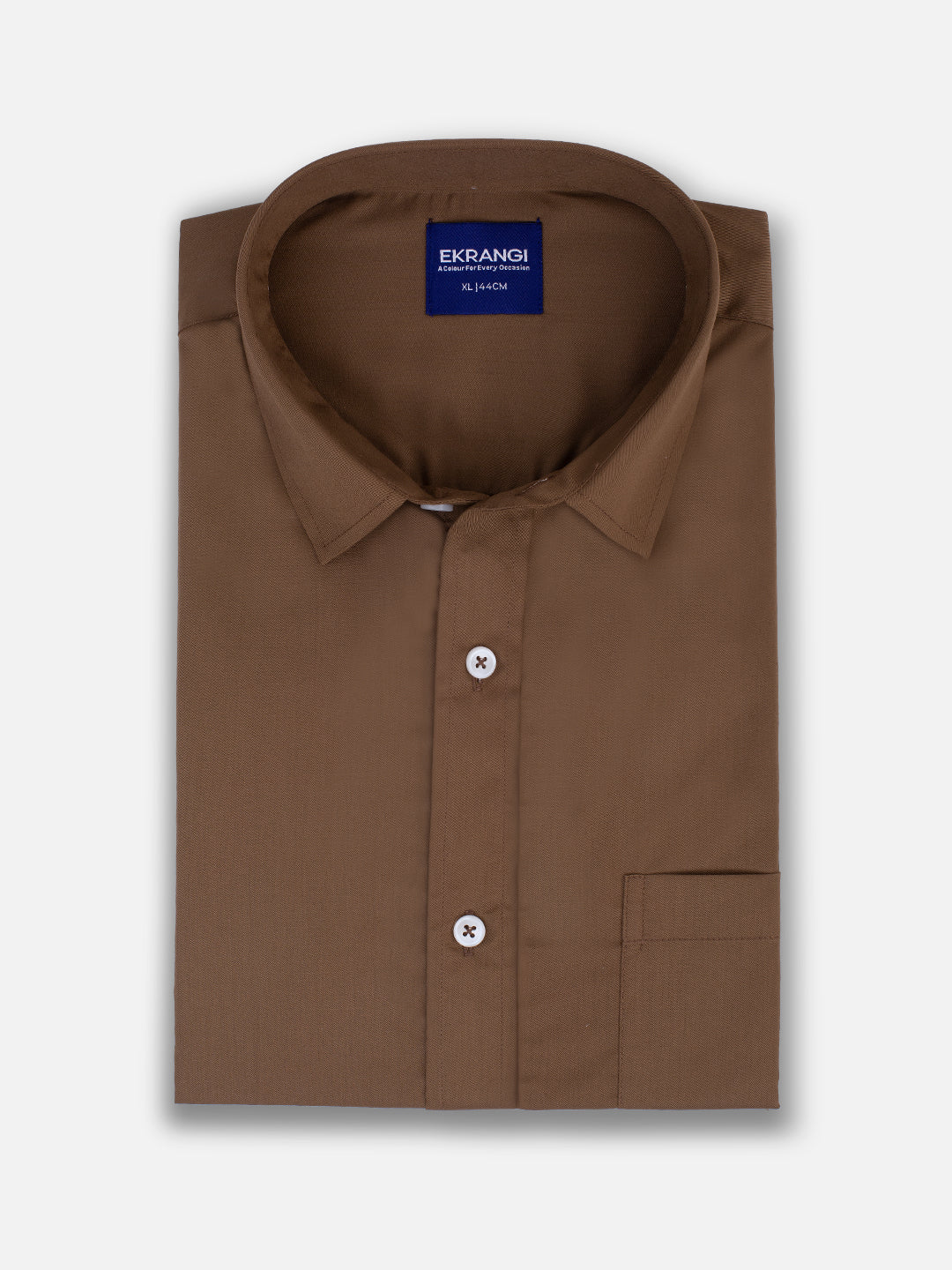 Folded men’s cocoa brown premium polyester cotton regular fit shirt by Ekrangi