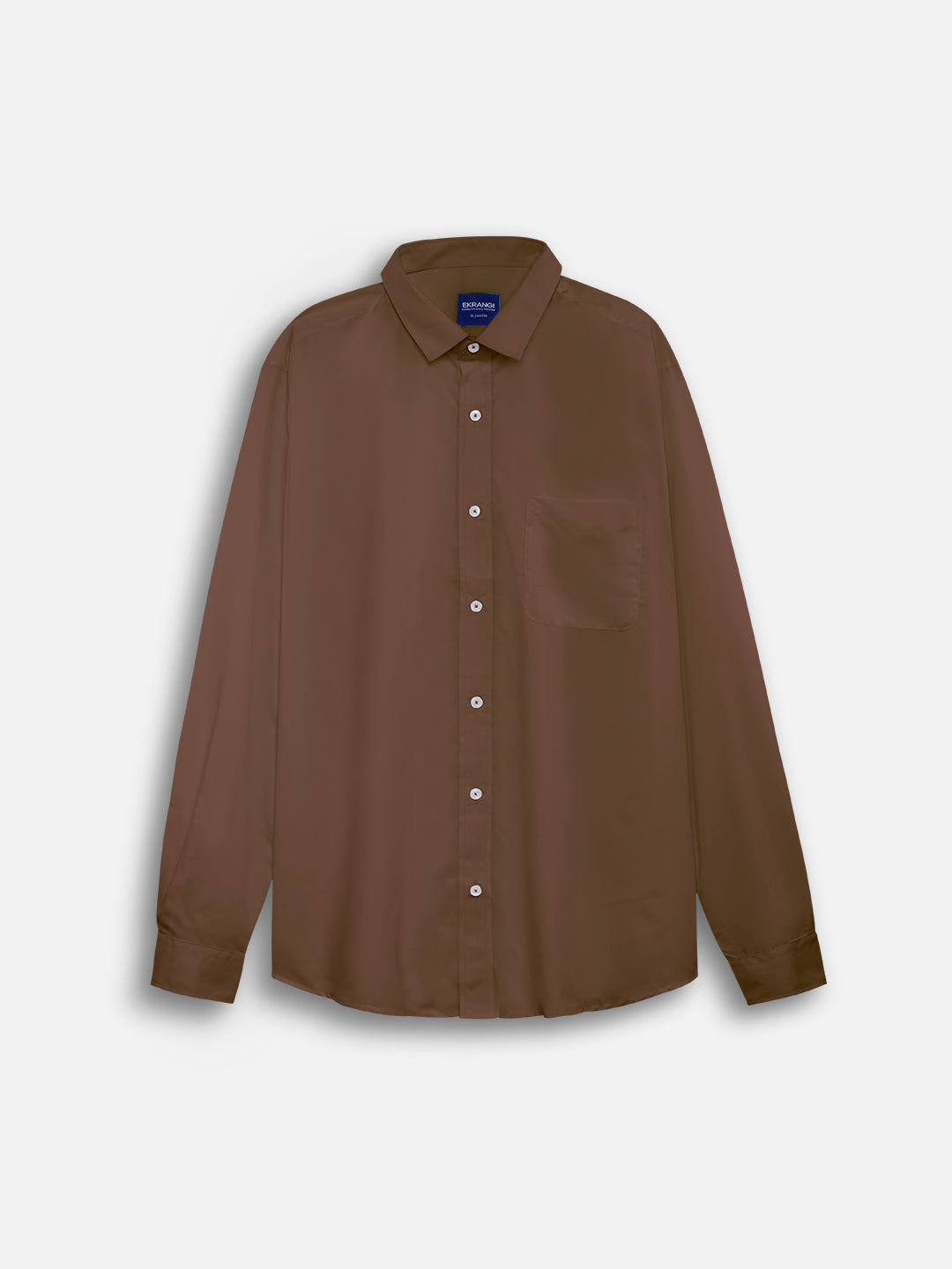Front view of men’s cocoa brown premium polyester cotton regular fit shirt by Ekrangi