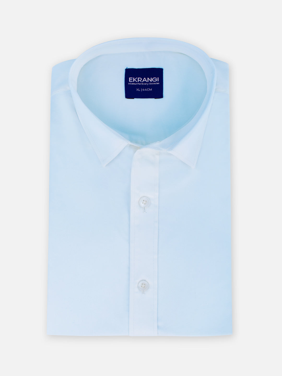 Folded men’s glacier blue cotton sateen regular fit shirt by Ekrangi