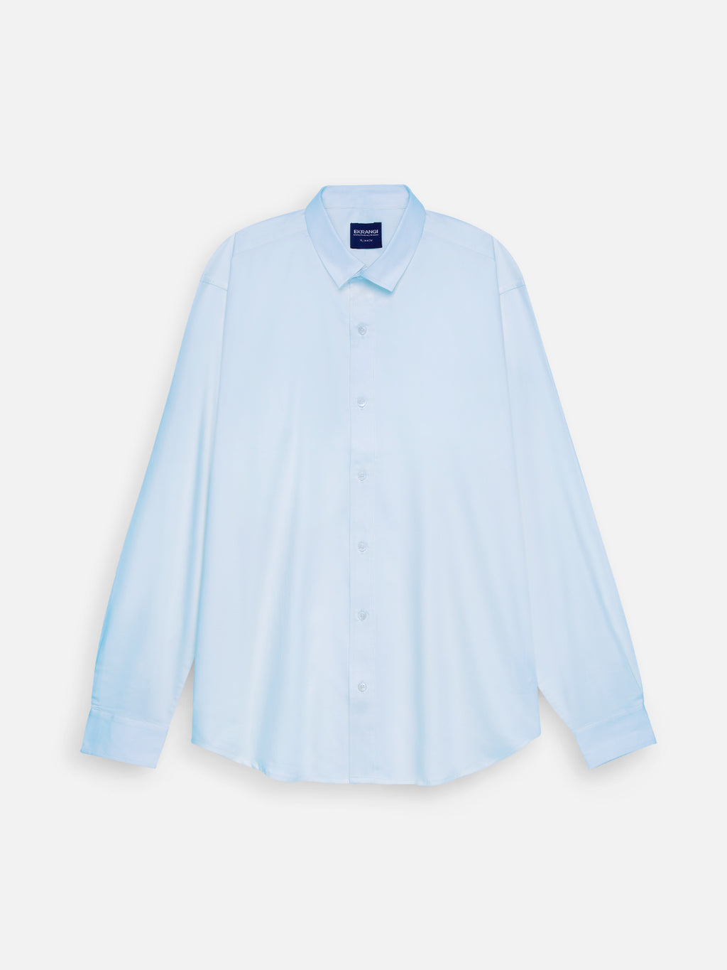 Front view of men’s glacier blue cotton sateen regular fit shirt by Ekrangi