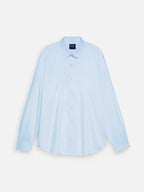 Front view of men’s glacier blue cotton sateen regular fit shirt by Ekrangi