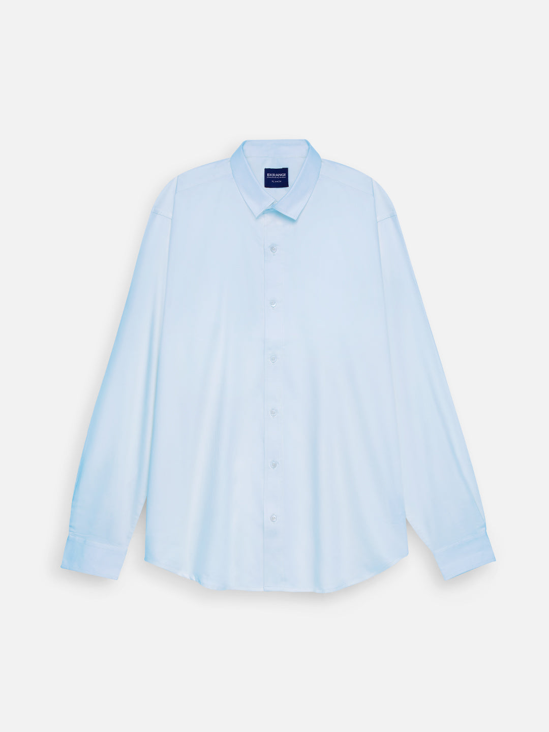 Front view of men’s glacier blue cotton sateen regular fit shirt by Ekrangi