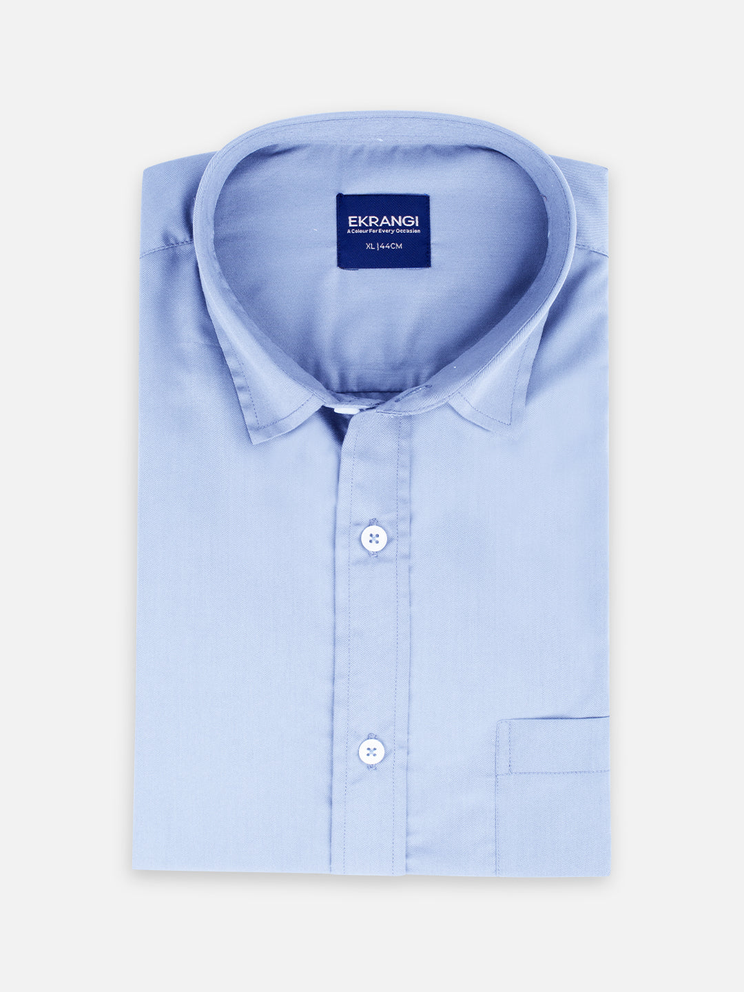 Folded men’s haze blue premium polyester cotton regular fit shirt by Ekrangi