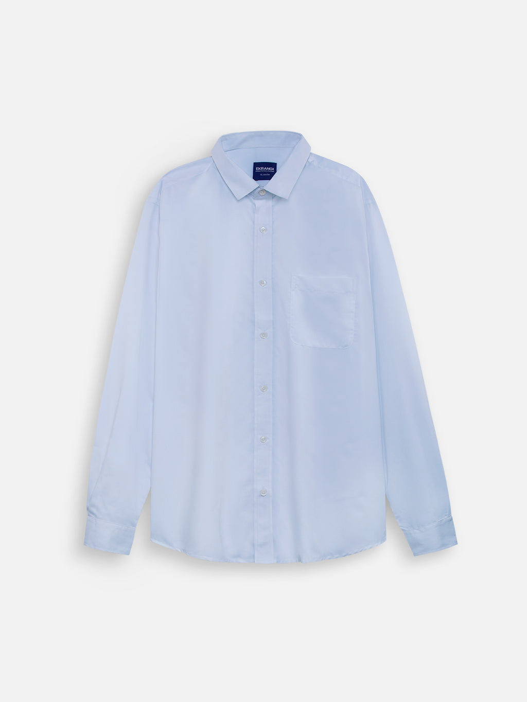 Front view of men’s haze blue premium polyester cotton regular fit shirt by Ekrangi