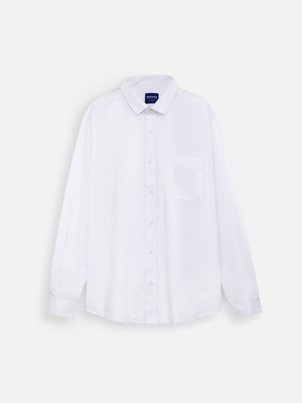 Front view of men’s ivory white premium polyester cotton regular fit shirt by Ekrangi