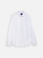 Front view of men’s ivory white premium polyester cotton regular fit shirt by Ekrangi
