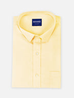 Folded men’s marigold yellow premium cotton regular fit shirt by Ekrangi