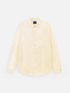 Front view of men’s marigold yellow premium cotton regular fit shirt by Ekrangi