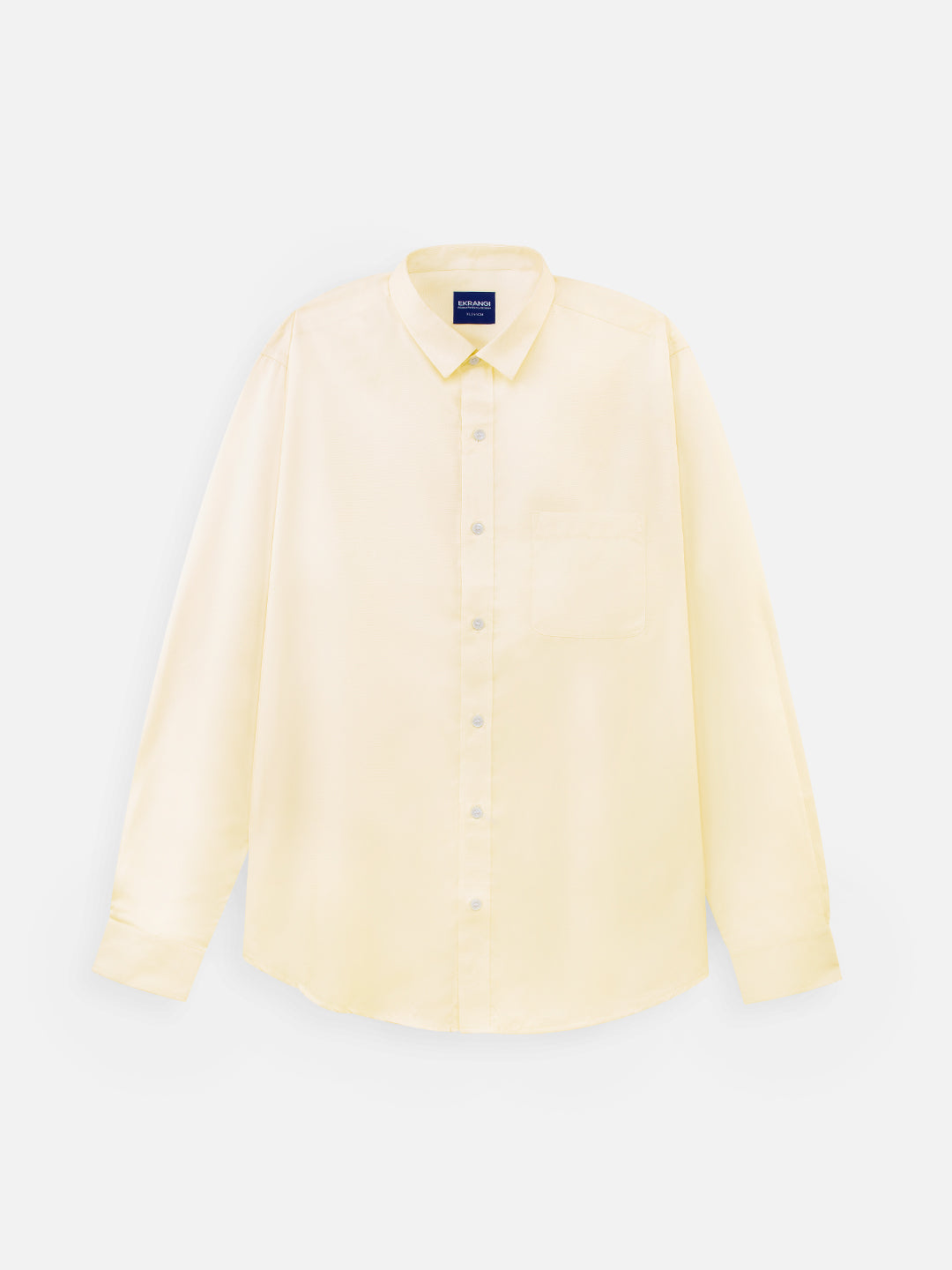 Front view of men’s marigold yellow premium cotton regular fit shirt by Ekrangi