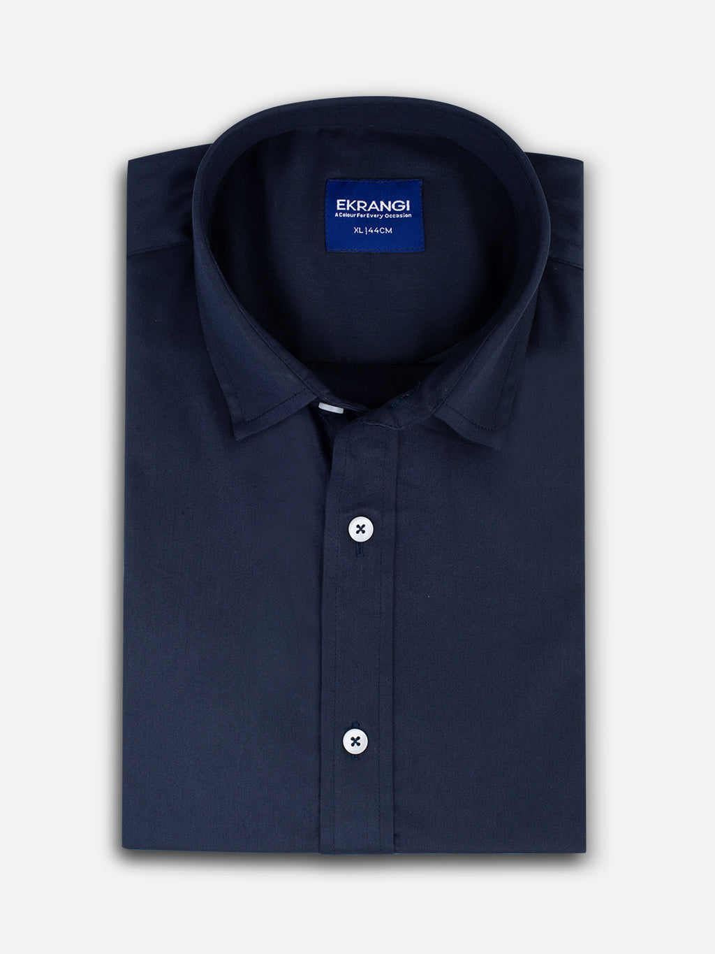 Folded men’s midnight blue premium cotton regular fit shirt by Ekrangi