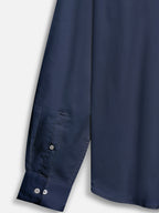Close-up of fabric of men’s midnight blue premium cotton shirt by Ekrangi