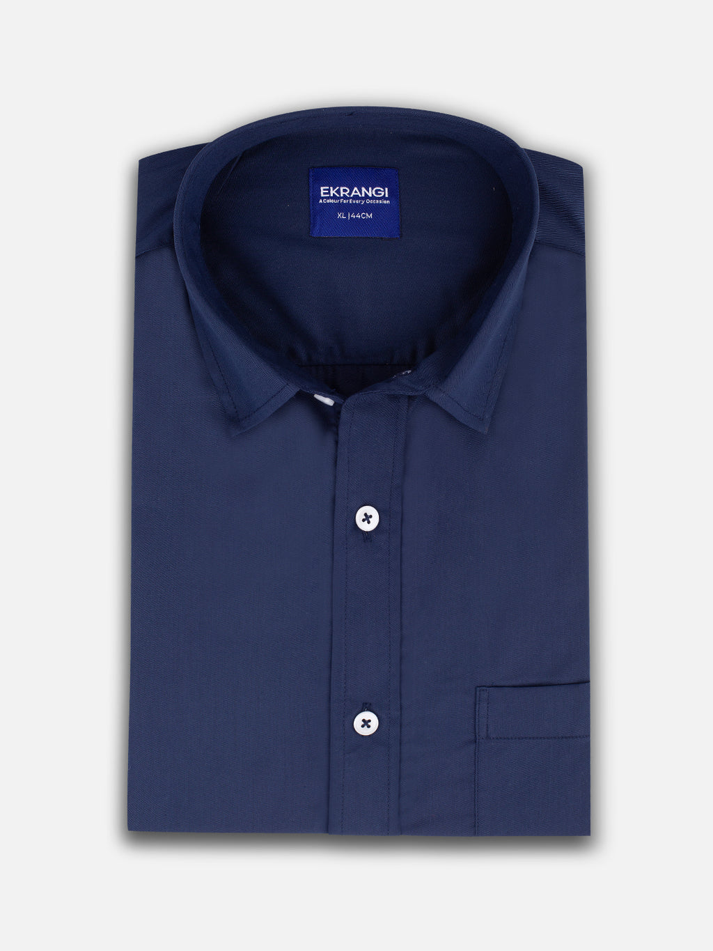 Folded men’s obsidian blue premium polyester cotton regular fit shirt by Ekrangi