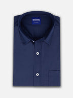 Folded men’s obsidian blue premium polyester cotton regular fit shirt by Ekrangi