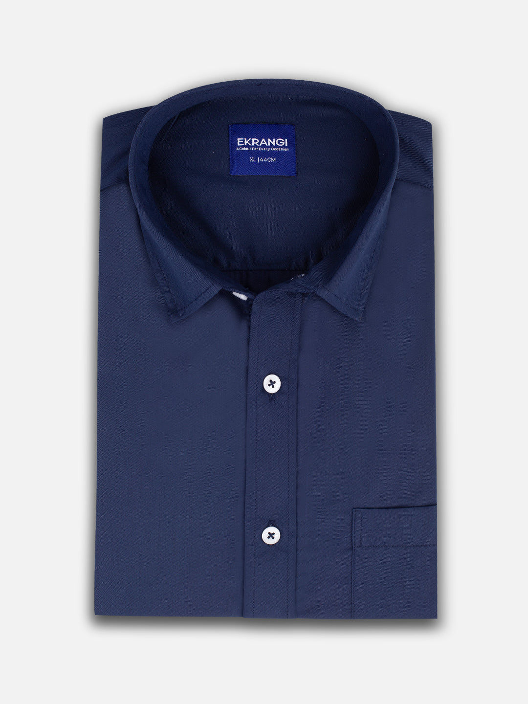 Folded men’s obsidian blue premium polyester cotton regular fit shirt by Ekrangi
