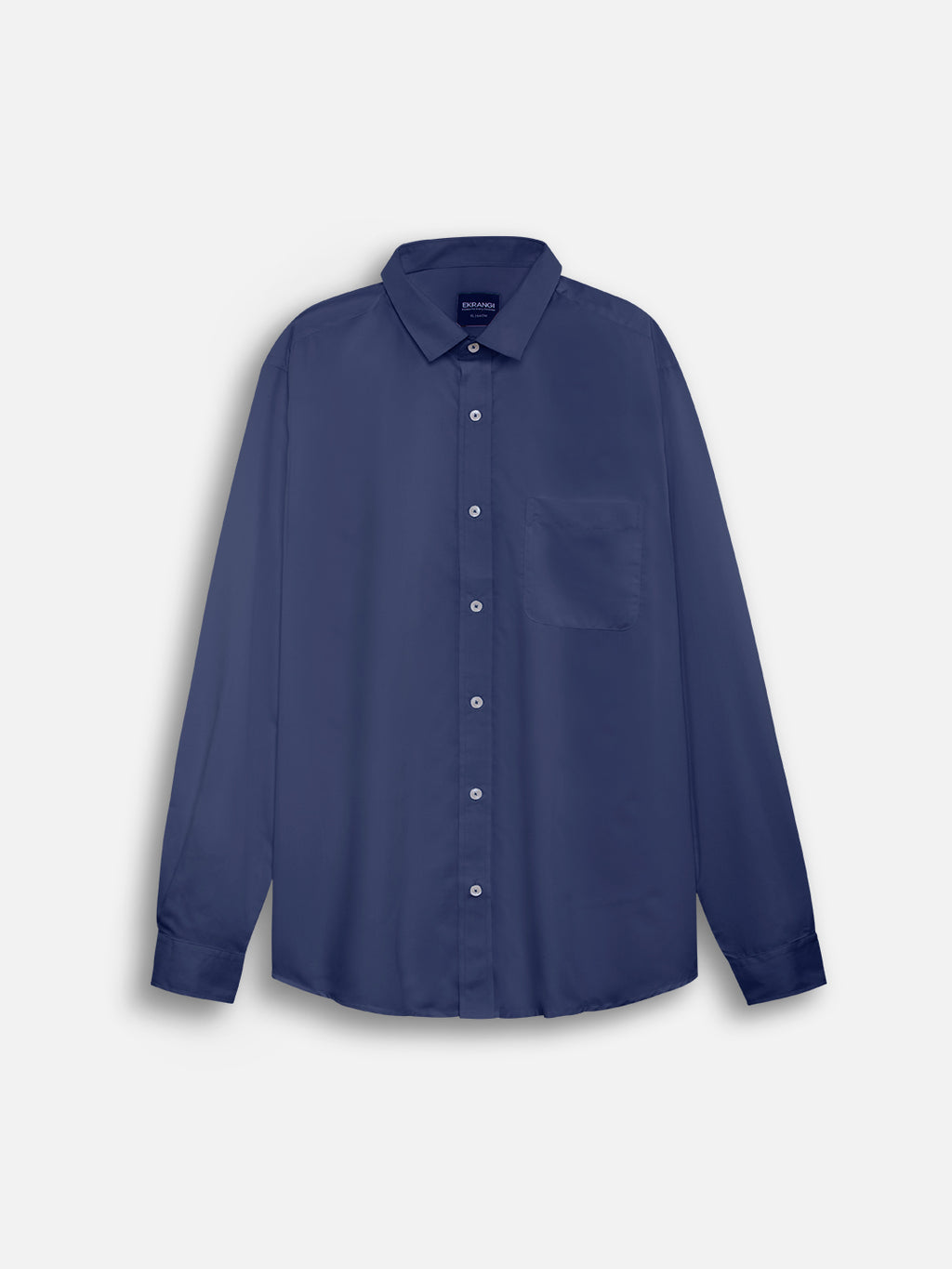 Front view of men’s obsidian blue premium polyester cotton regular fit shirt by Ekrangi