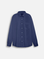 Front view of men’s obsidian blue premium polyester cotton regular fit shirt by Ekrangi