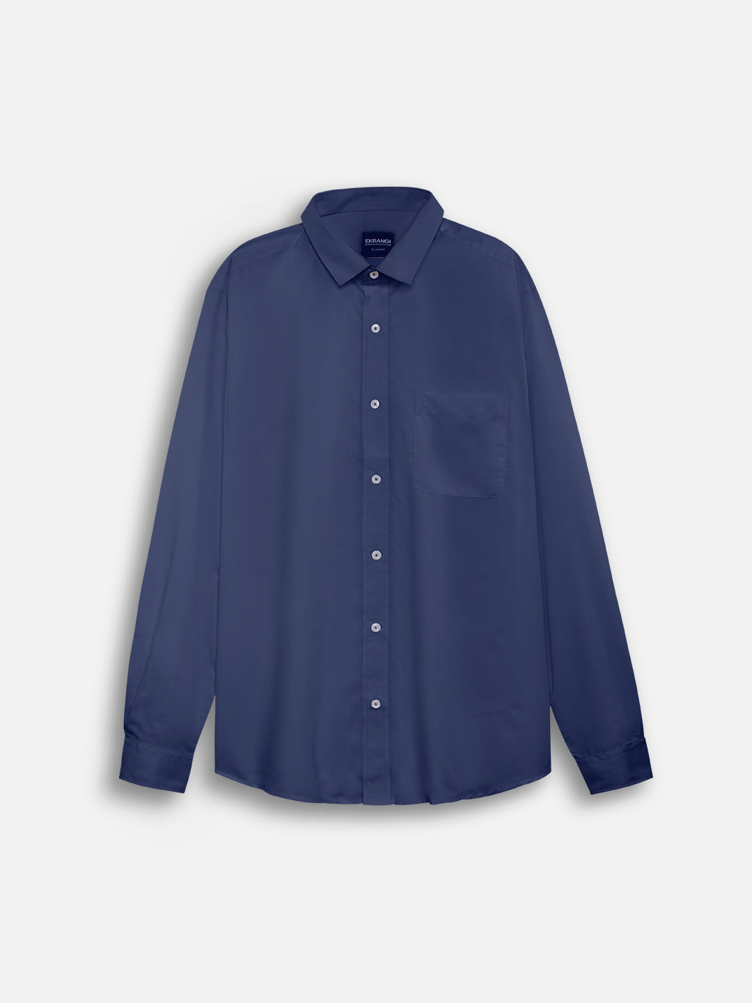 Front view of men’s obsidian blue premium polyester cotton regular fit shirt by Ekrangi