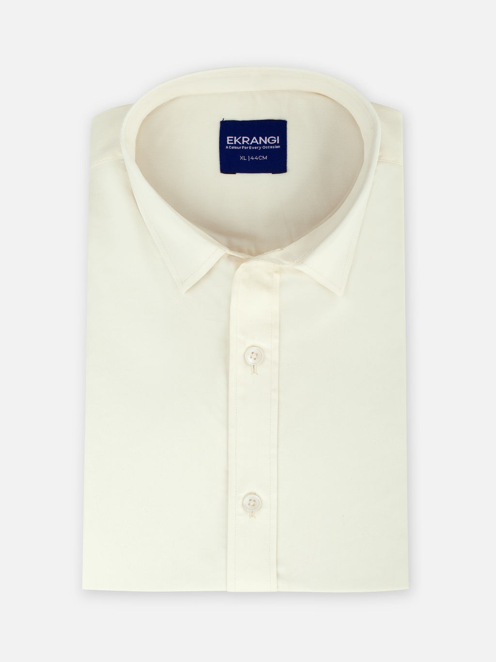 Folded men’s pearl yellow cotton sateen regular fit shirt by Ekrangi