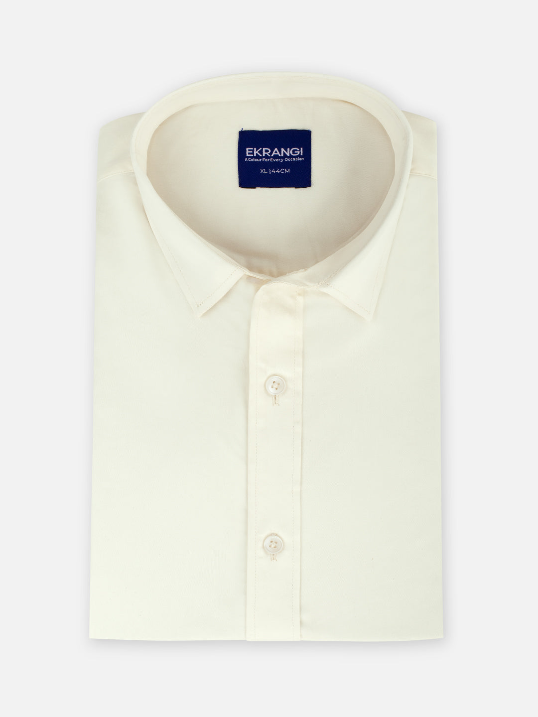 Folded men’s pearl yellow cotton sateen regular fit shirt by Ekrangi