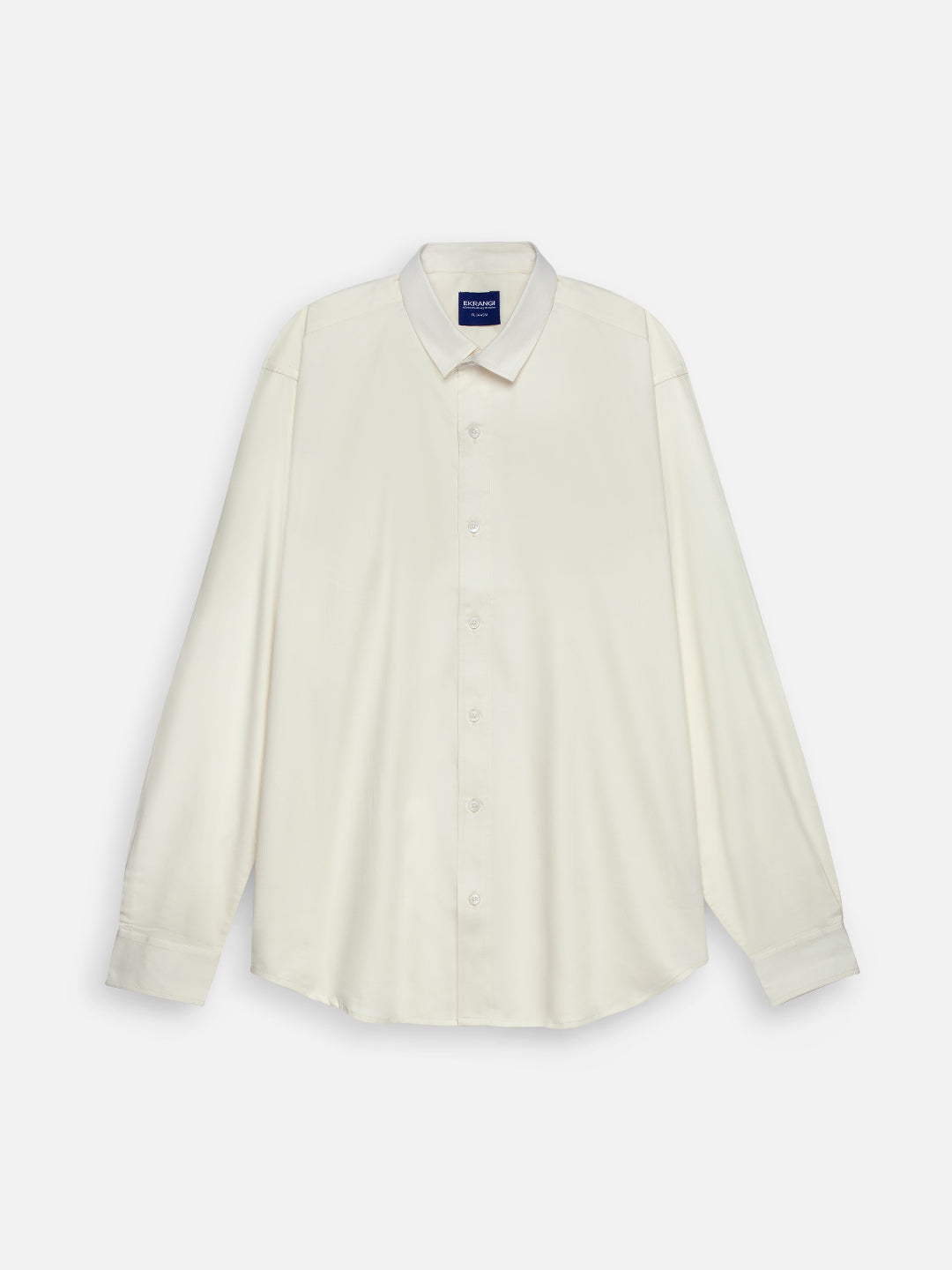 Front view of men’s pearl yellow cotton sateen regular fit shirt by Ekrangi