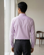 Lifestyle image of man wearing refined lavender premium polyester cotton regular fit shirt by Ekrangi