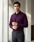 Lifestyle image of man wearing regal purple premium polyester cotton regular fit shirt by Ekrangi
