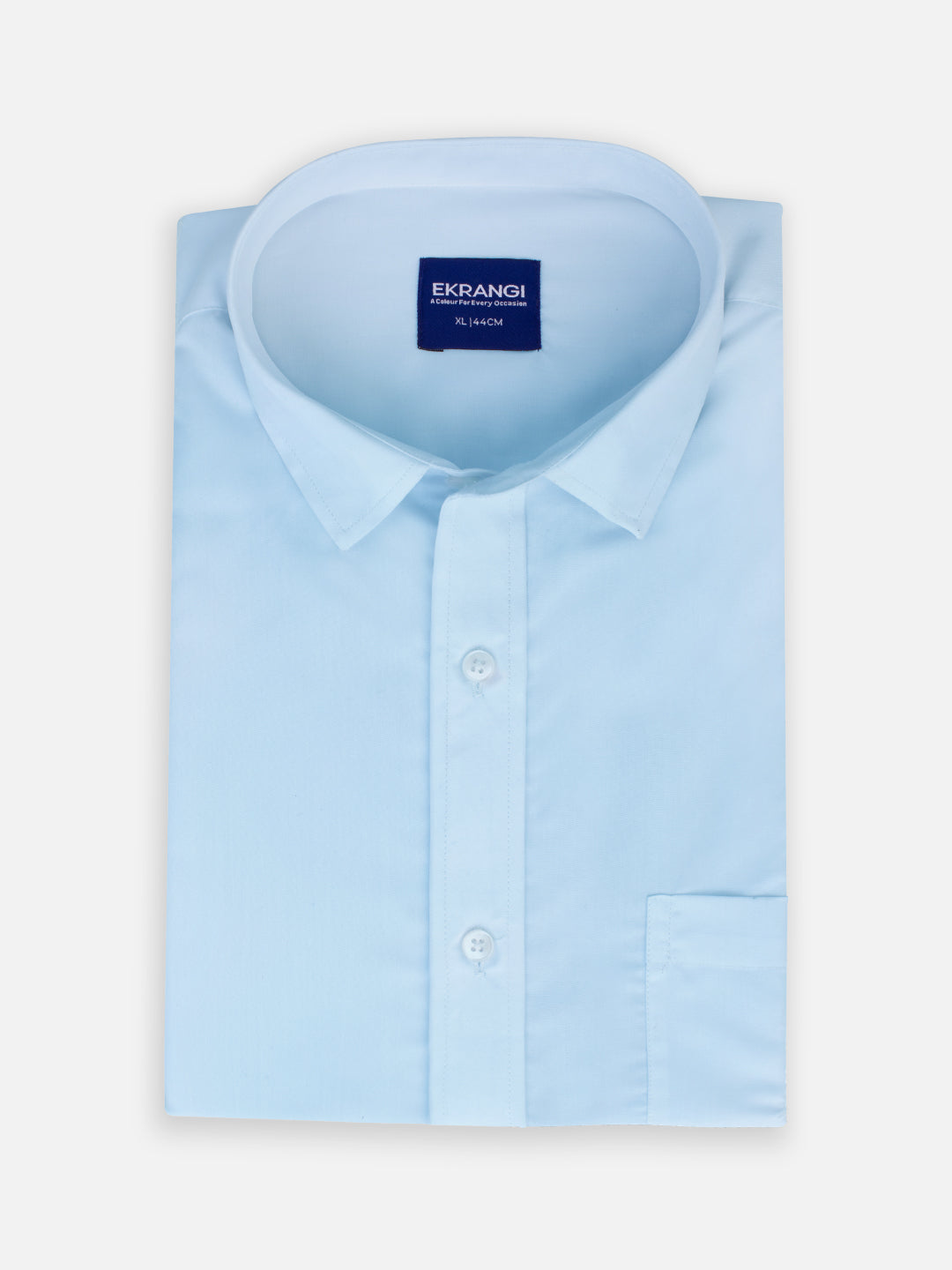 Folded men’s serene blue premium polyester cotton regular fit shirt by Ekrangi