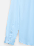 Close-up of fabric of men’s serene blue premium polyester cotton shirt by Ekrangi