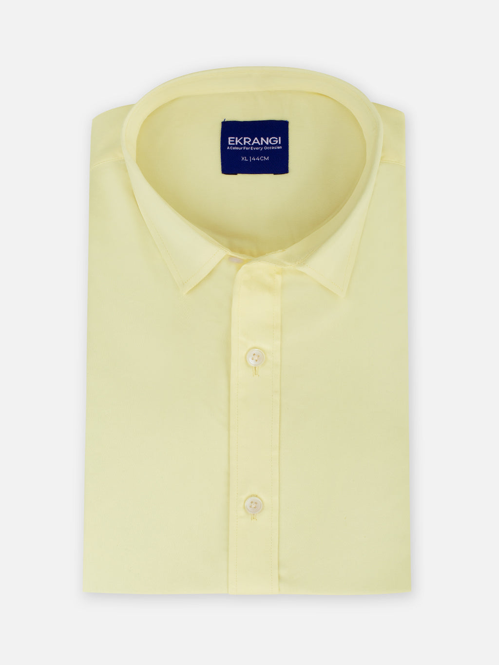 Folded men’s sunlit yellow cotton sateen regular fit shirt by Ekrangi