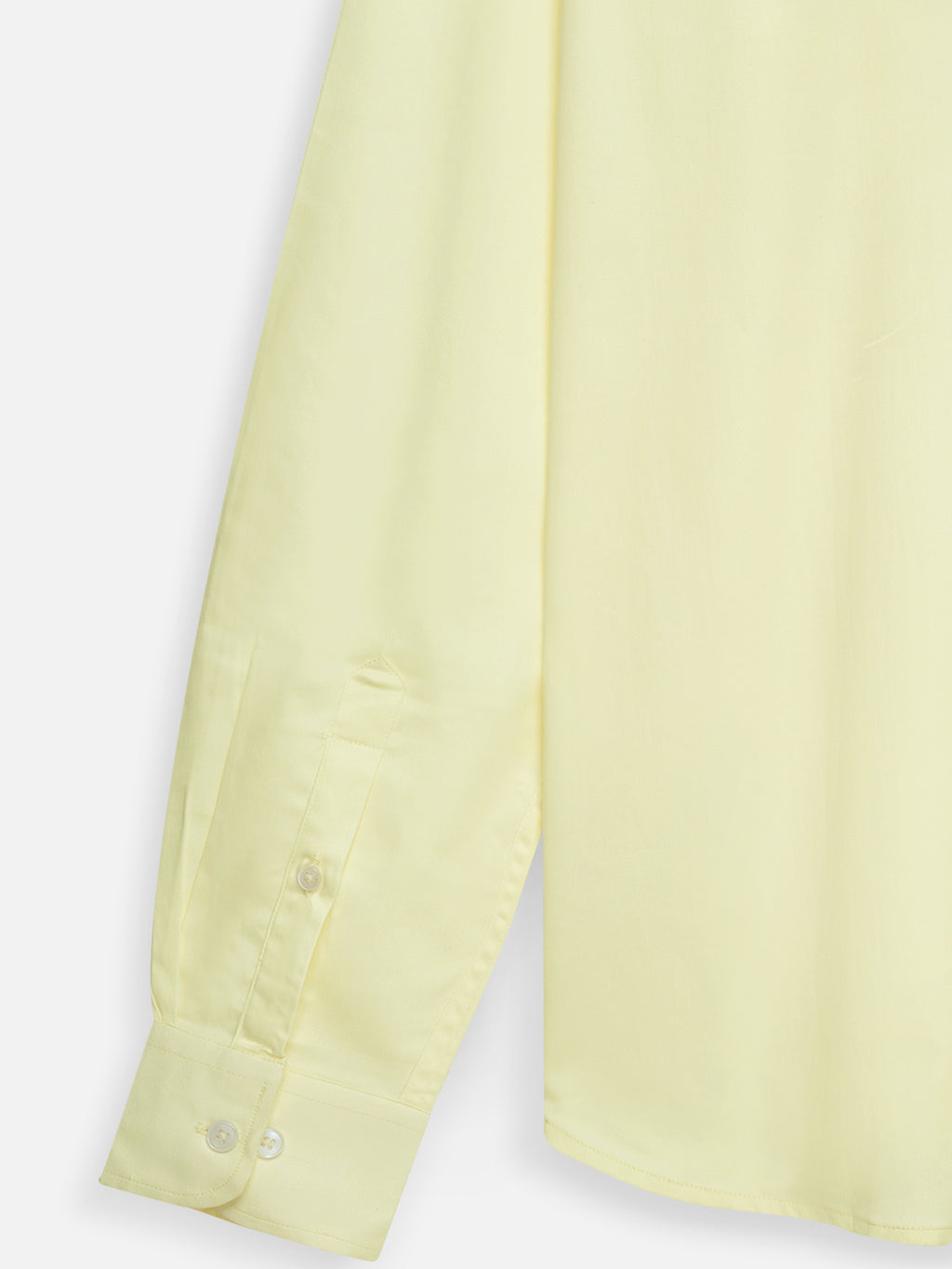 Close-up of fabric of men’s sunlit yellow cotton sateen shirt by Ekrangi