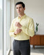 Lifestyle image of man wearing sunlit yellow cotton sateen regular fit shirt by Ekrangi