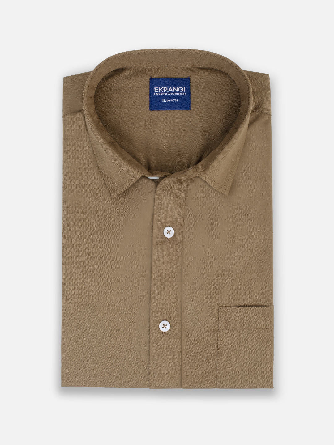 Folded men’s taupe brown premium polyester cotton regular fit shirt by Ekrangi