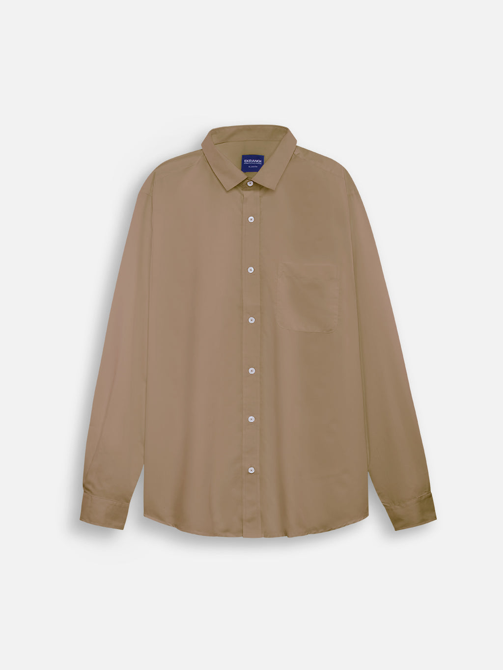 Front view of men’s taupe brown premium polyester cotton regular fit shirt by Ekrangi