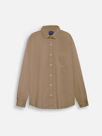 Front view of men’s taupe brown premium polyester cotton regular fit shirt by Ekrangi