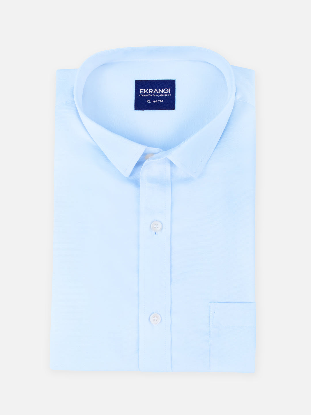 Folded men’s tranquil blue premium cotton regular fit shirt by Ekrangi