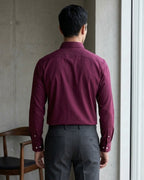 Lifestyle image of man wearing velvet purple premium cotton regular fit shirt by Ekrangi