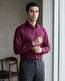 Lifestyle image of man wearing velvet purple premium cotton regular fit shirt by Ekrangi